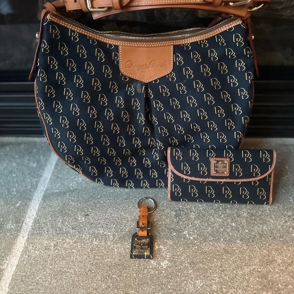 Dooney & Bourke Tan Leather Wallet and Hobo Bag with Key Chain